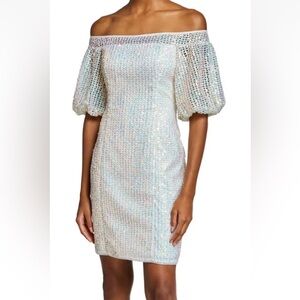 Aidan Mattox Sequin & Lace Off The Shoulder Ivory Dress Sz 10